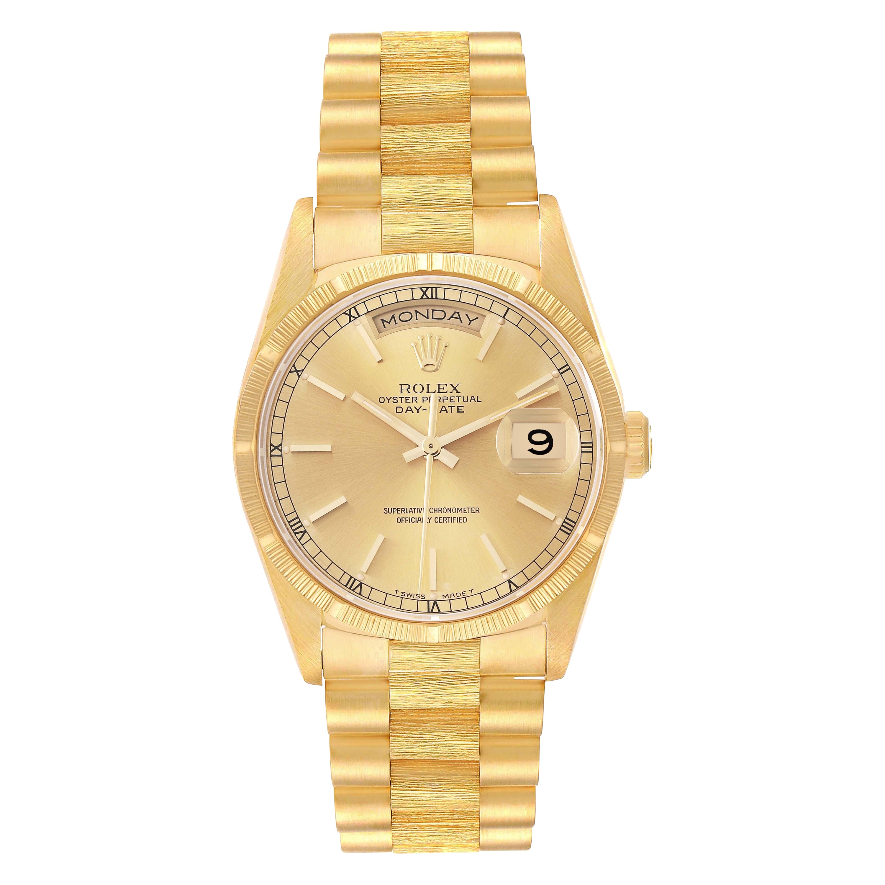 Rolex Day-Date President Yellow Gold Bark Finish Mens Watch 18248