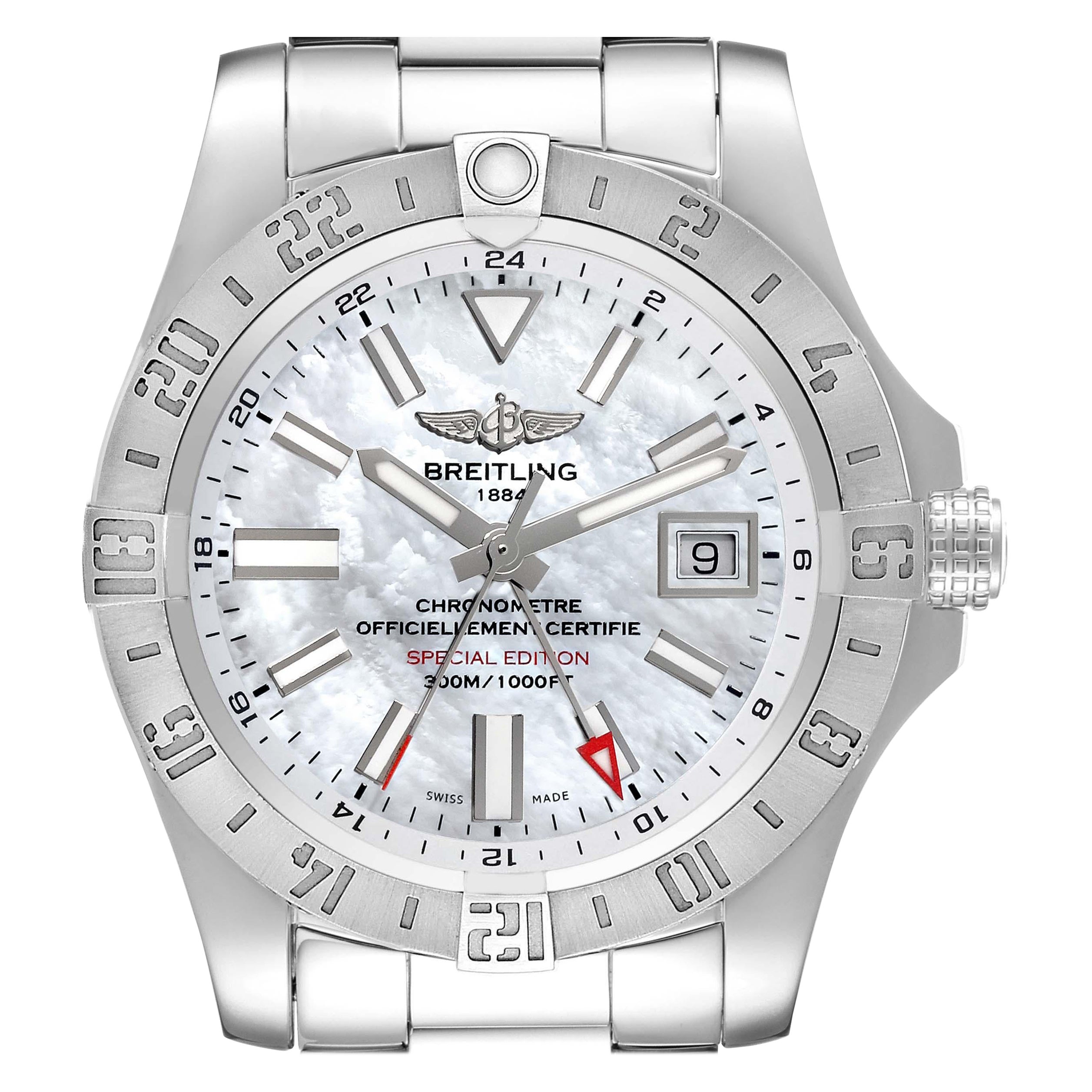 Breitling Aeromarine Avenger II GMT Mother of Pearl Dial Steel Mens Watch