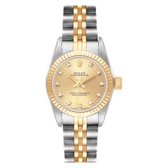 Rolex Oyster Perpetual Steel Yellow Gold Diamond Dial Ladies Watch 67193 Papers