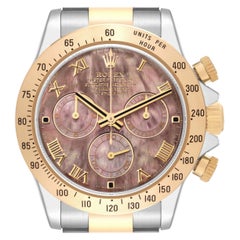 Rolex Daytona Yellow Gold Steel Mother of Pearl Mens Watch 116523 Box Card