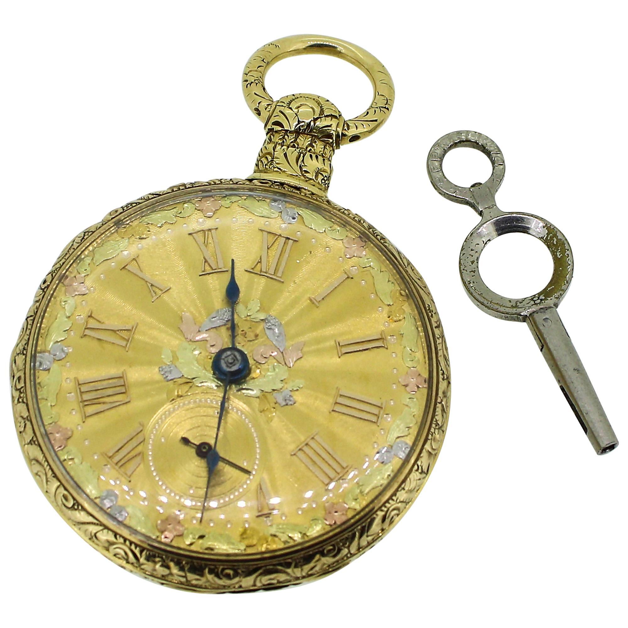 Pre-1822 MI Tobias and Co 18K Yellow Gold Pocket Watch with Winding Key