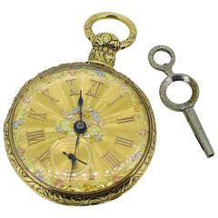 Pre-1822 MI Tobias and Co Montre de poche en or jaune 18 carats avec clé de remontage