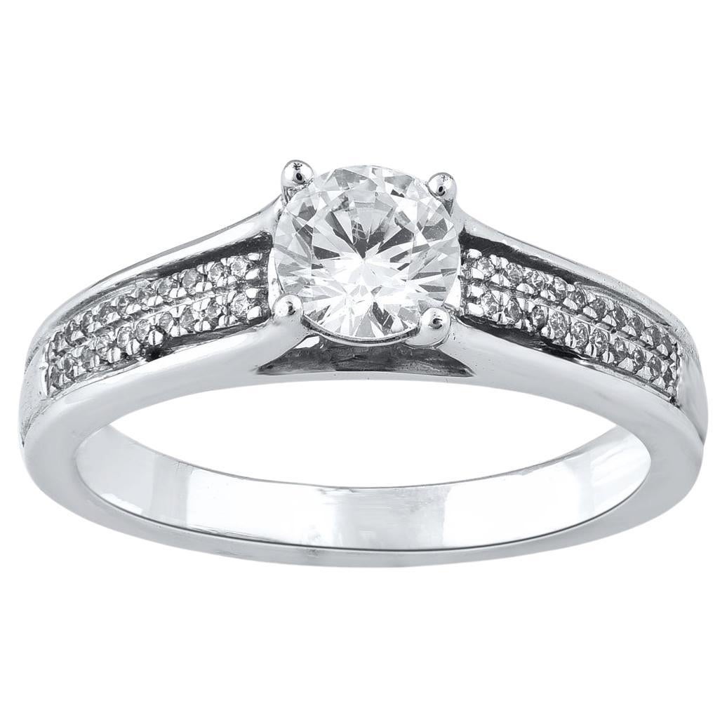 TJD 0.75 Carat Natural Round Cut Diamond 14KT White Gold Bridal Engagement Ring For Sale