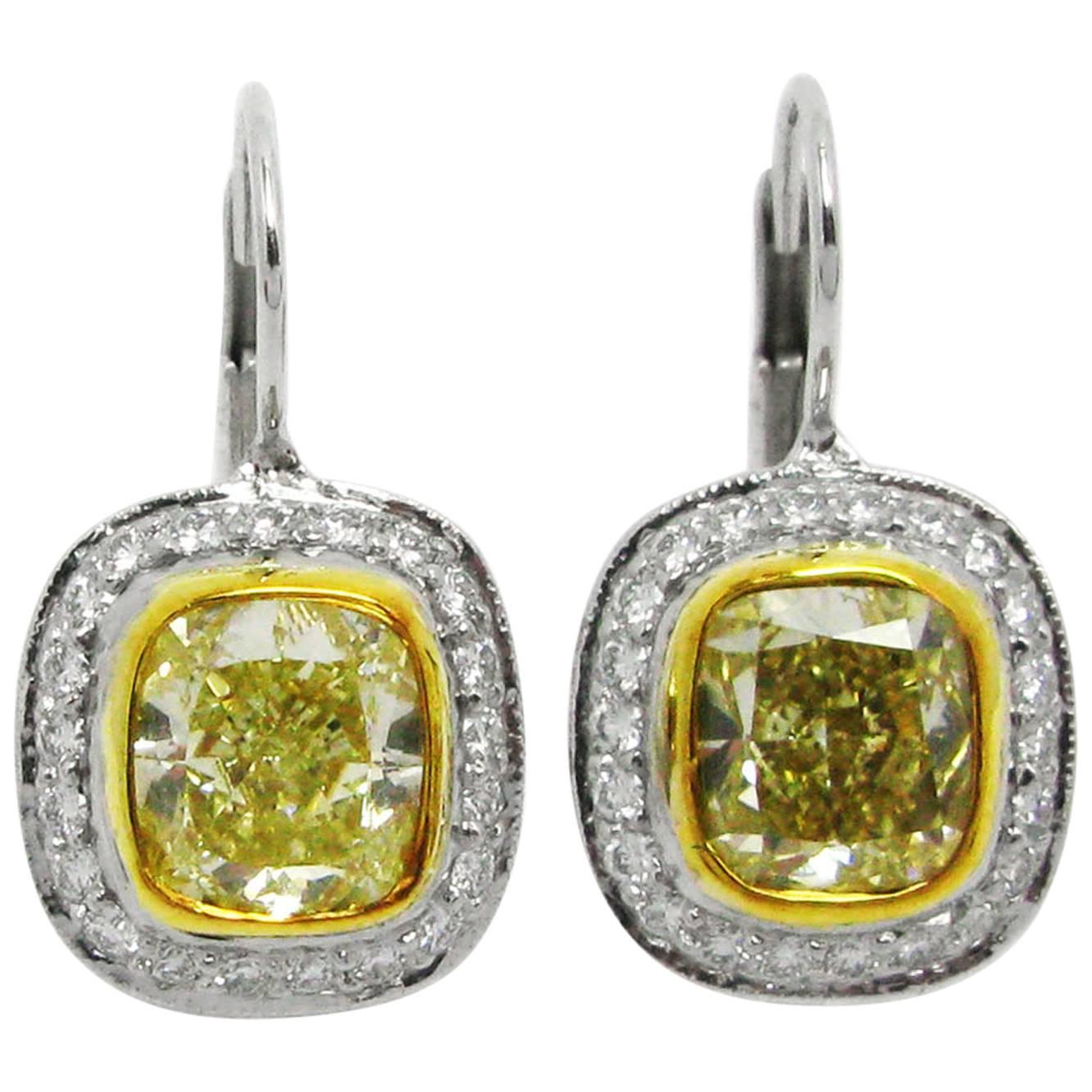 Fancy Yellow Diamond Frame Drop Earrings