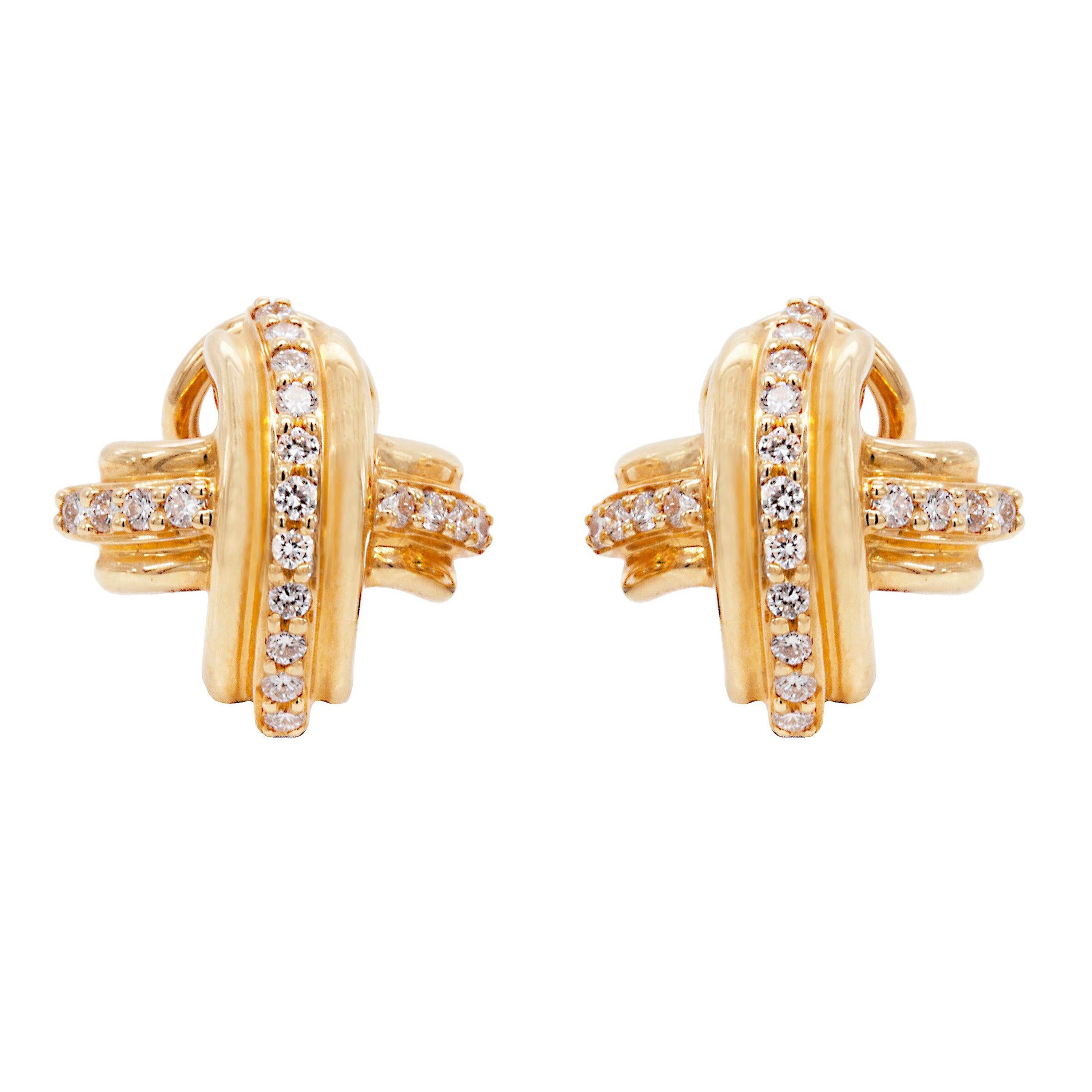 Tiffany & Co. Boucles d'oreilles « Kiss » en or jaune 18 carats et diamants en vente