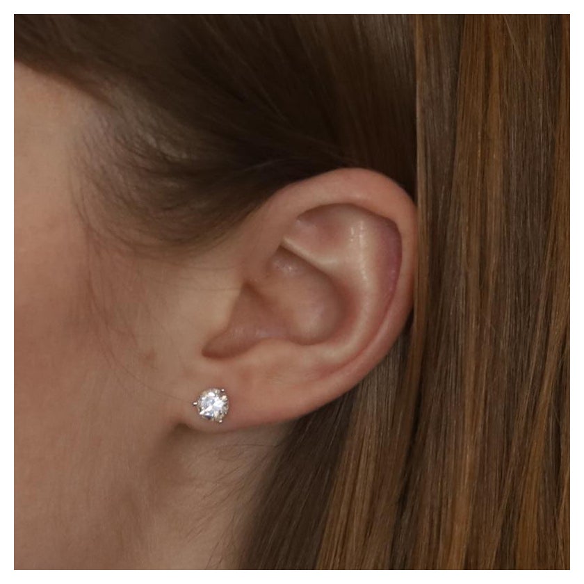 White Gold Diamond Stud Earrings - 14k Round Brilliant 1.42ctw Pierced For Sale