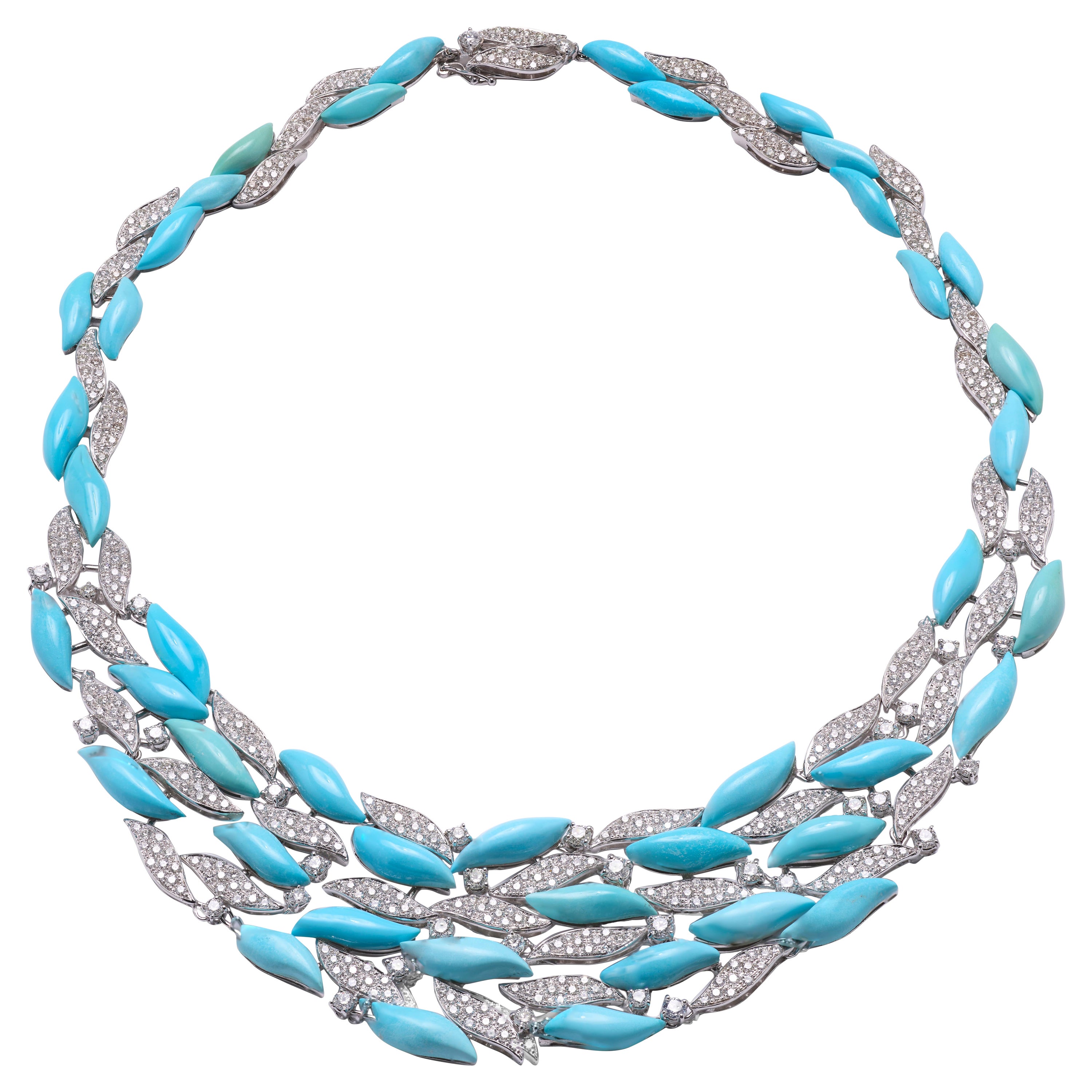 18.82ct Diamond Necklace with Turquoise in 18kt White Gold For Sale