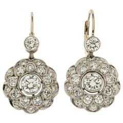 Diamond Floral Earrings in Platinum and Yellow Gold