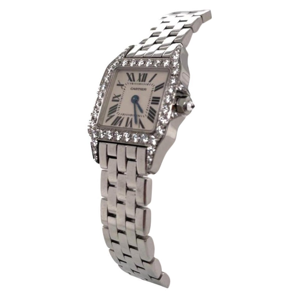 Cartier Santos Demoiselle Ref. 2698 Stainless Steel Diamond Bezel Watch For Sale