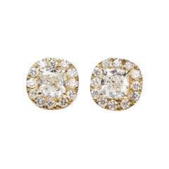 Sparkling 18k Yellow Gold Stud Earrings with 1.27 Ct Natural Diamonds, Aig Cert