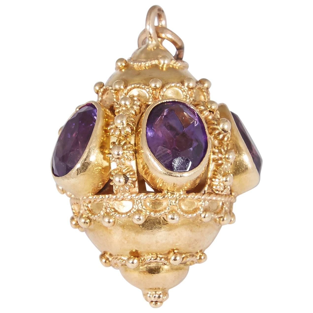 1950's Five Faceted Amethyst And Gold Crown Charm With Bail