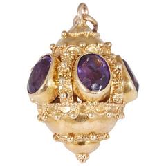 1950's Five Faceted Amethyst And Gold Crown Charm With Bail