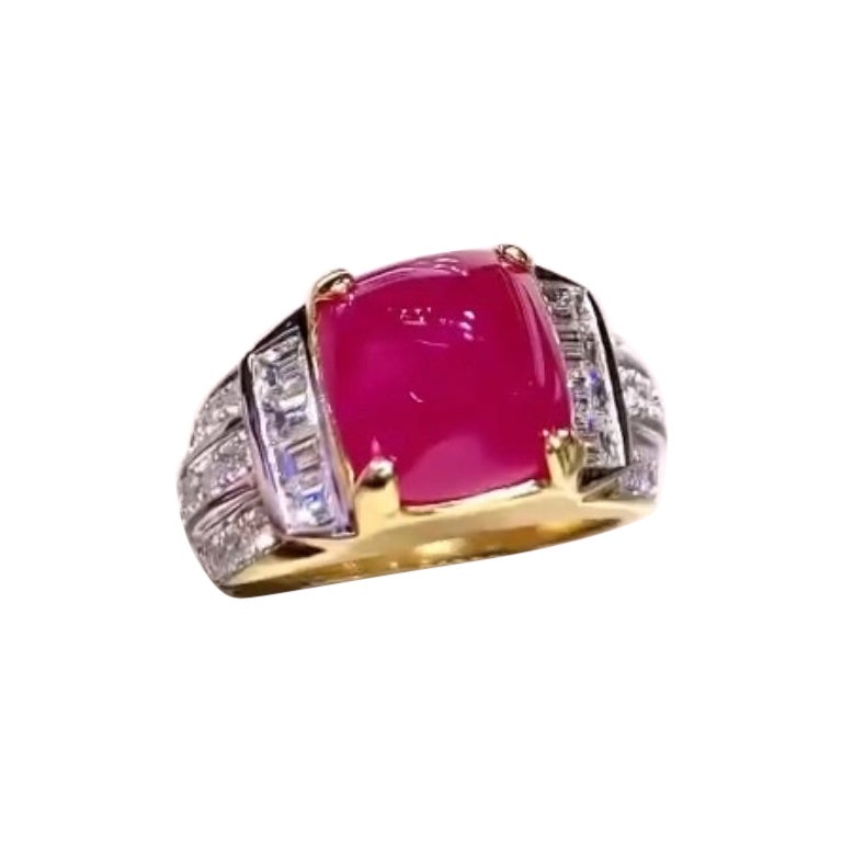 AIG Certified 7.00 Carat Natural Burma Ruby  1.20 Ct Diamonds 18k Gold Ring  For Sale