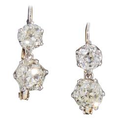 Edwardian Two Stone Diamond Platinum Flexible Movable Earrings