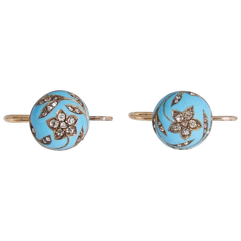 1880's Turquoise Blue Enamel With Diamonds,Gold Floral and Ball Motif ...