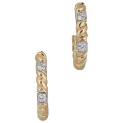1960s Diamond Gold Chic Twisted Rope Design Hoop Clip On Earrings