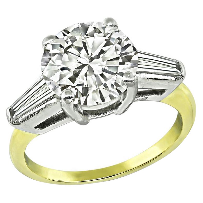 2.55ct Diamond Yellow and White Gold Engagement Ring For Sale