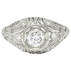 1928 Art Deco 0.56 CTW Old European Diamond Platinum Engagement Ring