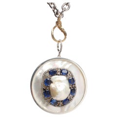 CLARISSA BRONFMAN Mother Of Pearl Sapphire Pearl Diamond Sterling Silver Pendant