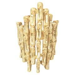 18K Gold Italian Vintage Bamboo Style Elongated Cocktail Ring