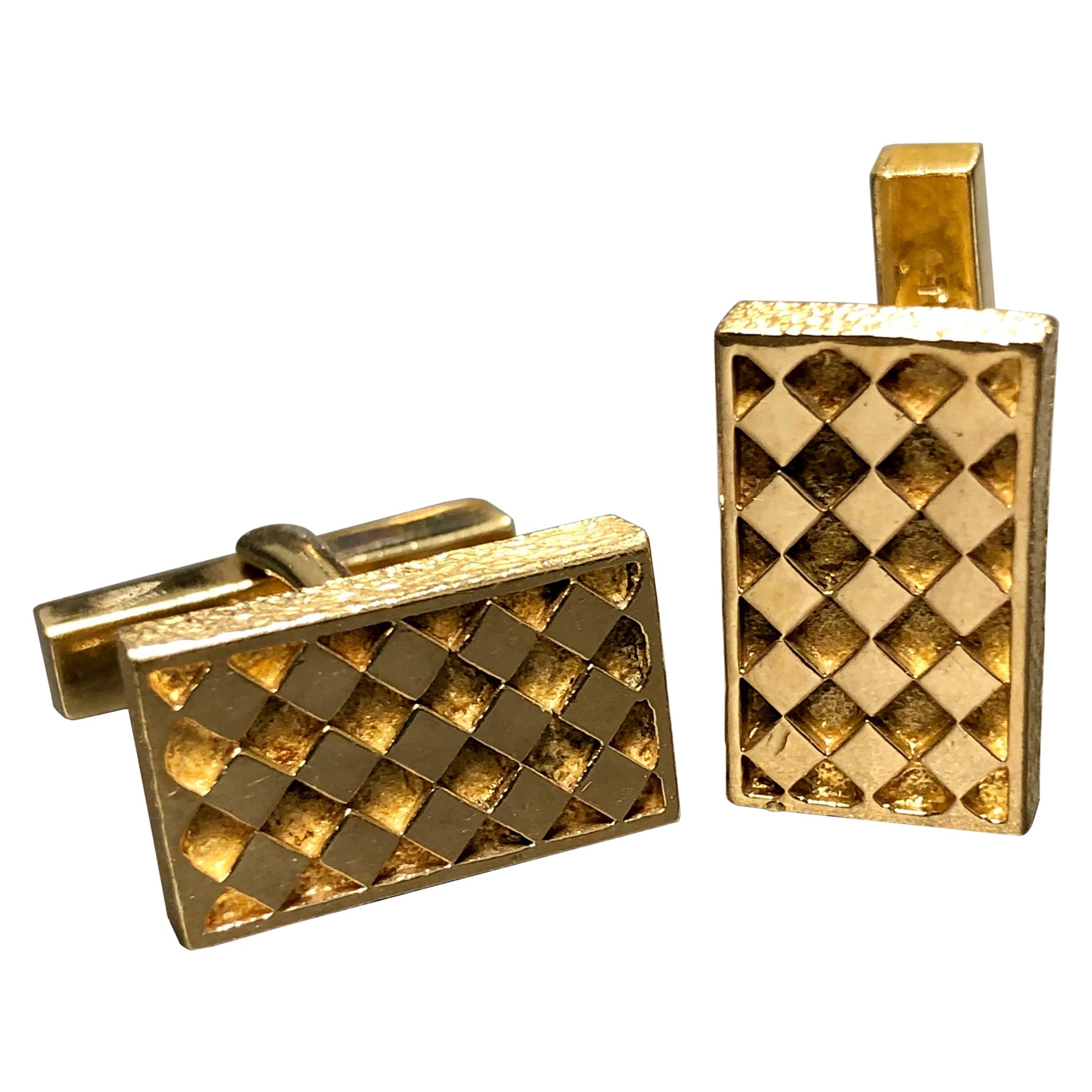 Vintage 18K Yellow Gold TIFFANY & CO Diamond Pattern Rectangular Cufflinks For Sale