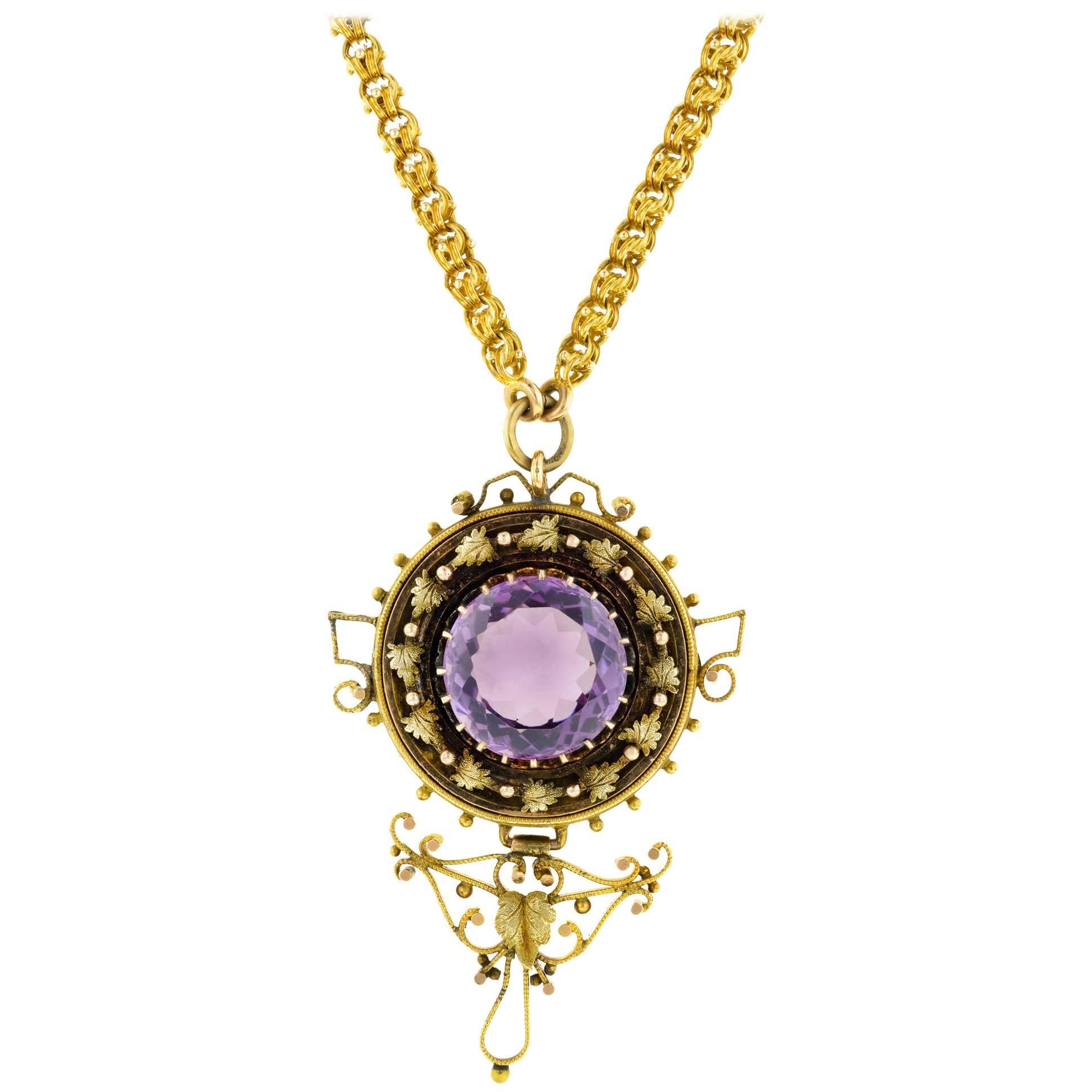 Antique Victorian Amethyst Gold Necklace For Sale