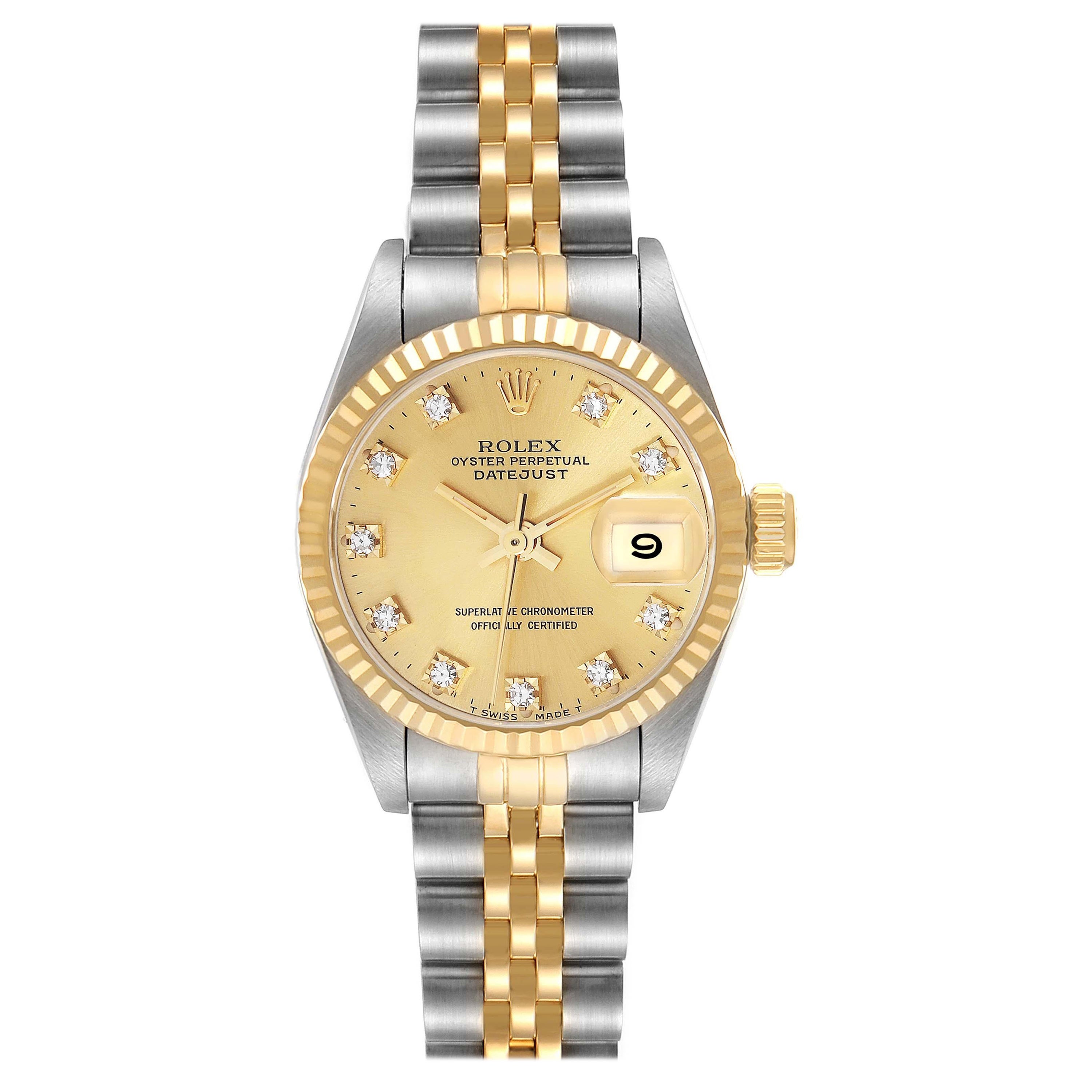 Rolex Datejust Champagne Diamond Dial Steel Yellow Gold Ladies Watch 69173
