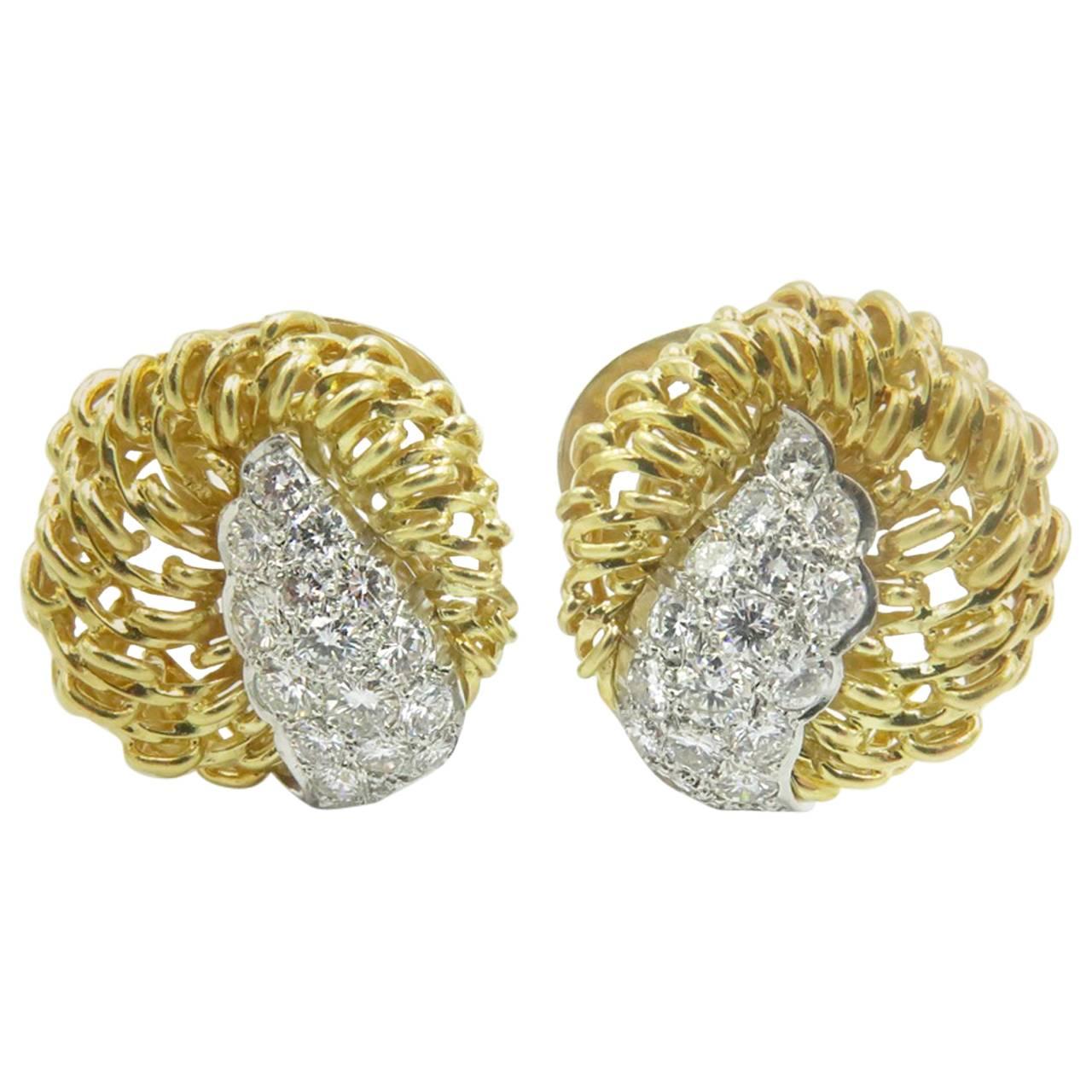Diamond Gold Platinum Earrings.