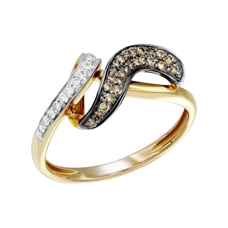 Chic Brown Diamond Yellow 14K Gold  Ring for Her For Sale