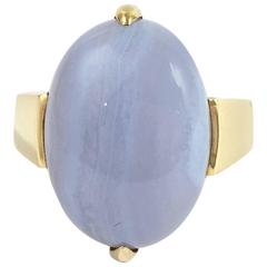 Gump's San Francisco Blue Lace Agate Cabochon Gold Ring