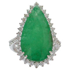 Vintage Emerald, Diamonds, 18 Karat White Gold Ring.