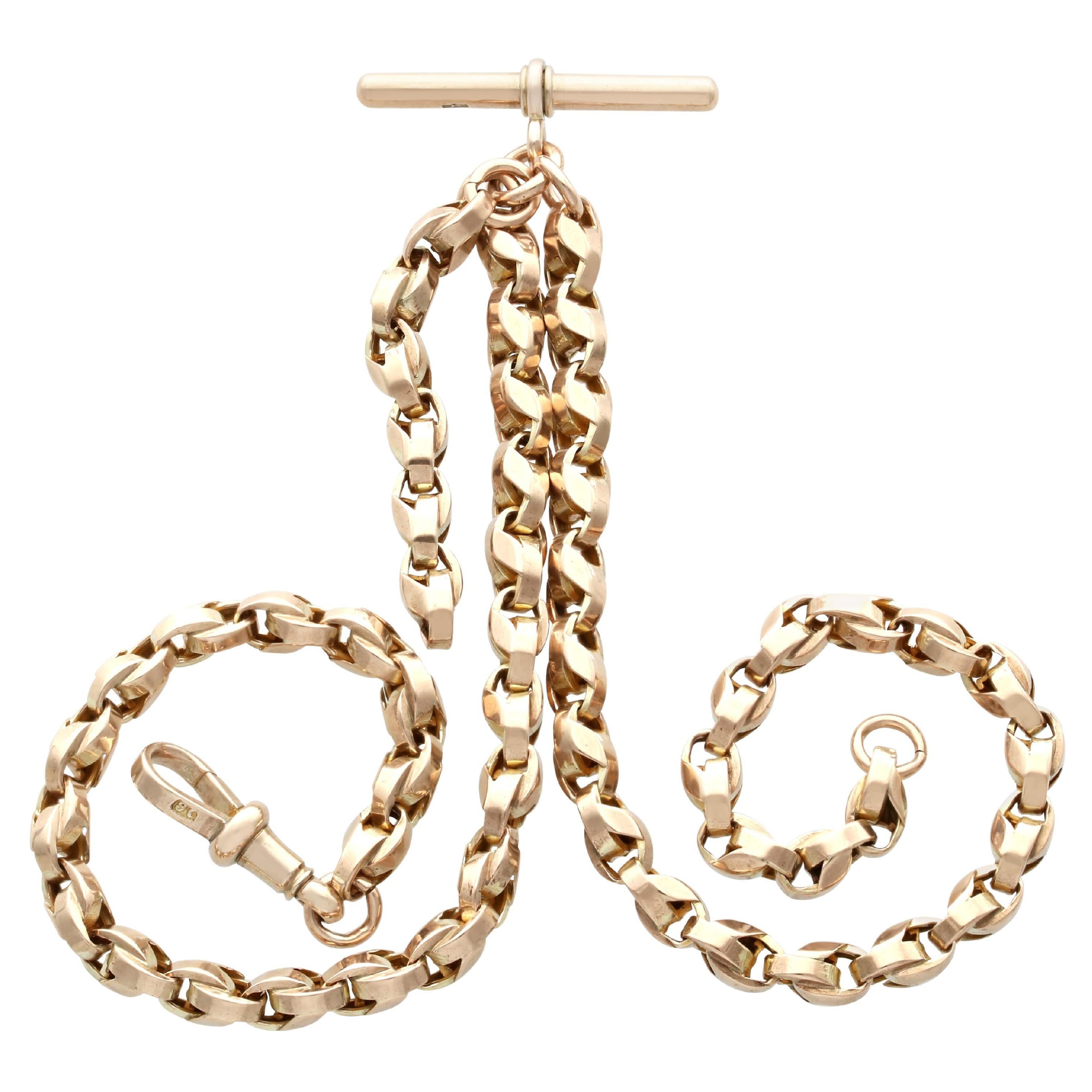 Antique 9k Yellow Gold Albert Chain Necklace Circa 1910