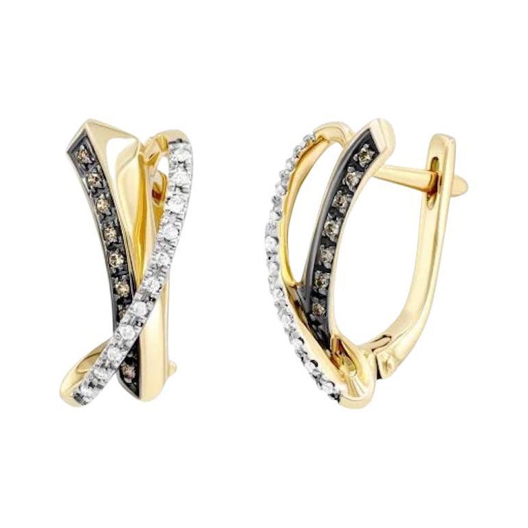 Chic Brown Diamond Yellow 14K Gold  Earrings for Her For Sale