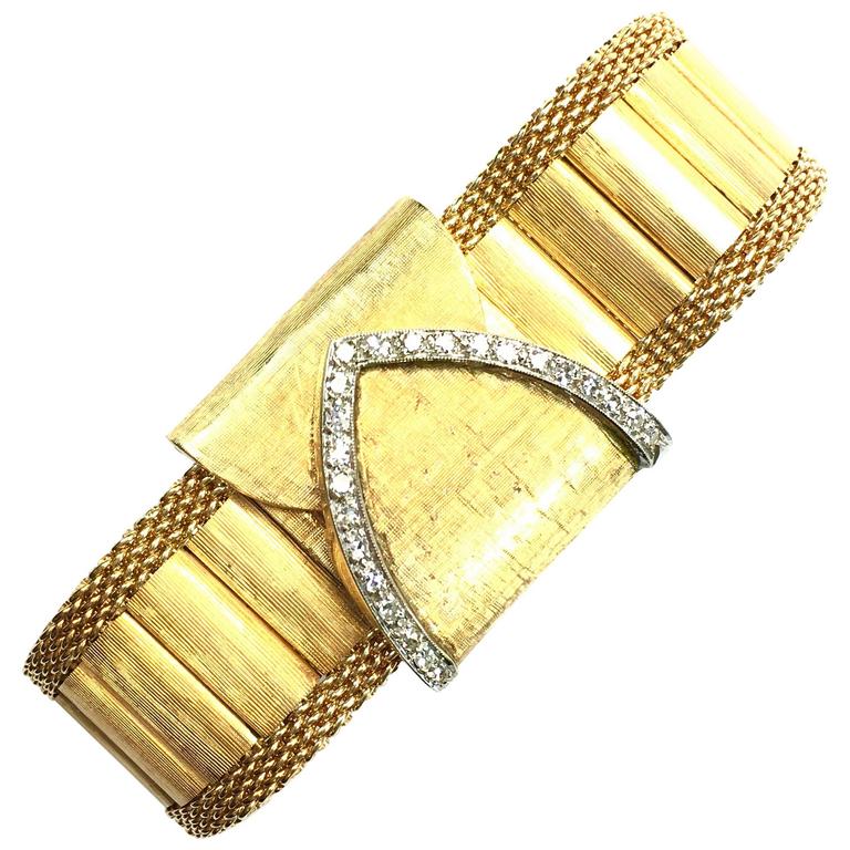 Large Diamond Gold Covered Face Bracelet Watch at 1stDibs watch with
