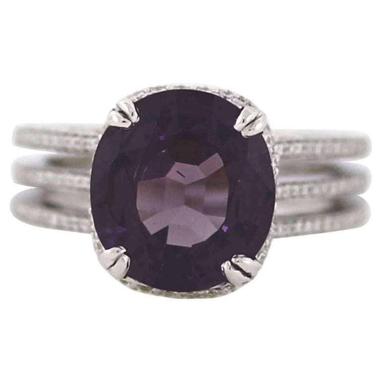Large Purple UNHEATED Spinel in Diamond Pave Ring