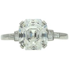 Vintage Stunning 4.09 carat Asscher Cut Diamond Platinum Ring