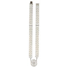 Edwardian Vintage Necklace Platinum Diamonds Seed Pearls ca. 1910