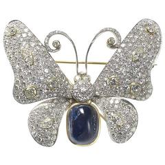 Sapphire, Diamond, Platinum Butterfly Brooch 2