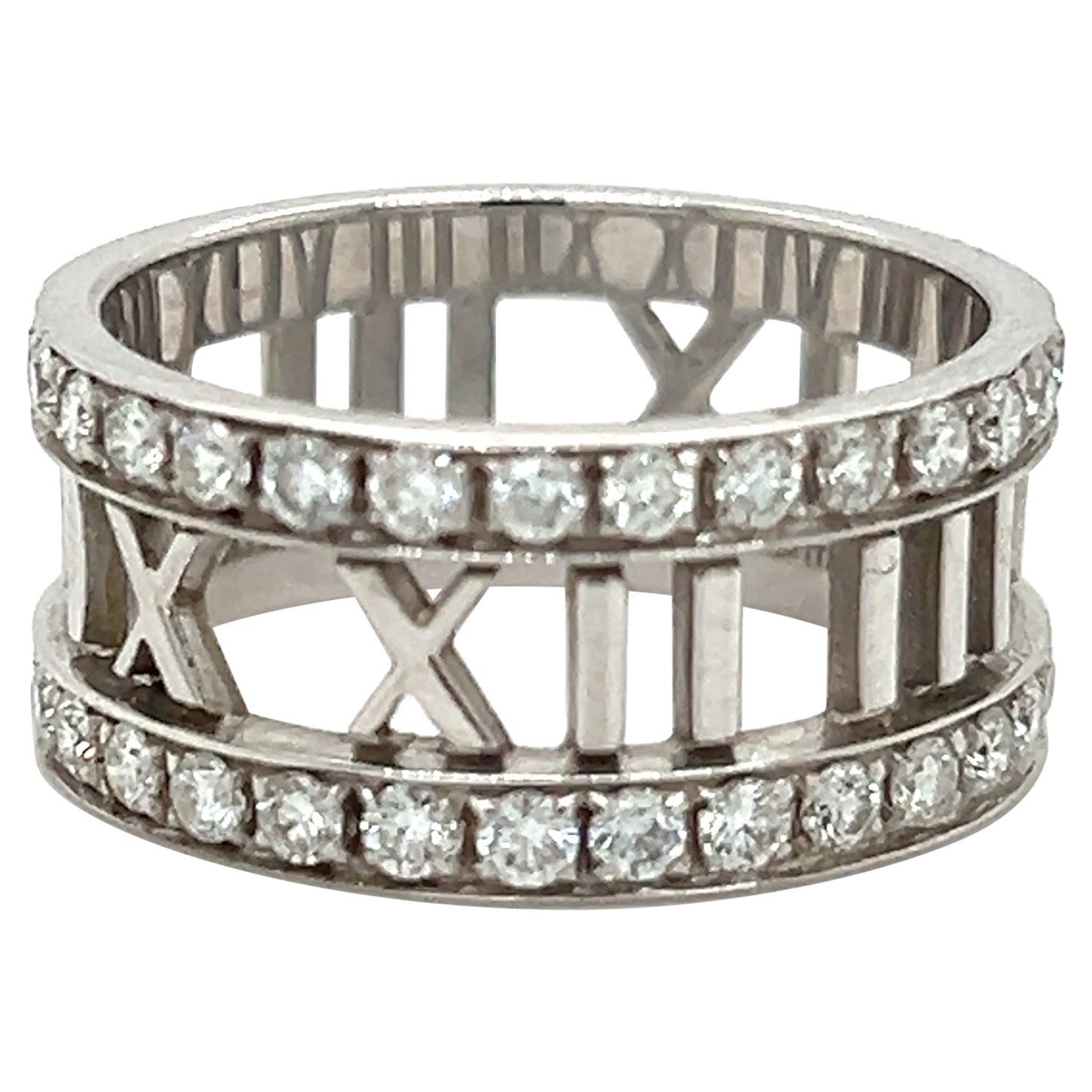 Tiffany & Co. Atlas Open Work Diamond 18k White Gold Ring  For Sale