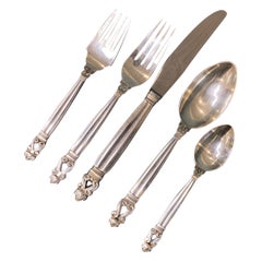 Used Acorn by GEORG JENSEN Sterling Silver Flatware Set Service for 12, 65 Pieces