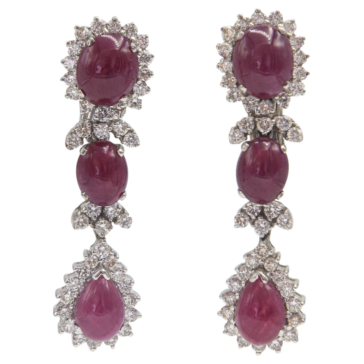 Ruby and Diamond Dangling Drop White Gold Earrings