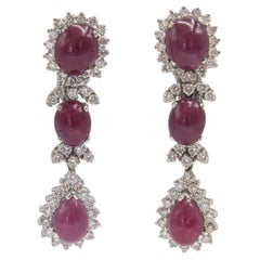 Ruby and Diamond Dangling Drop White Gold Earrings