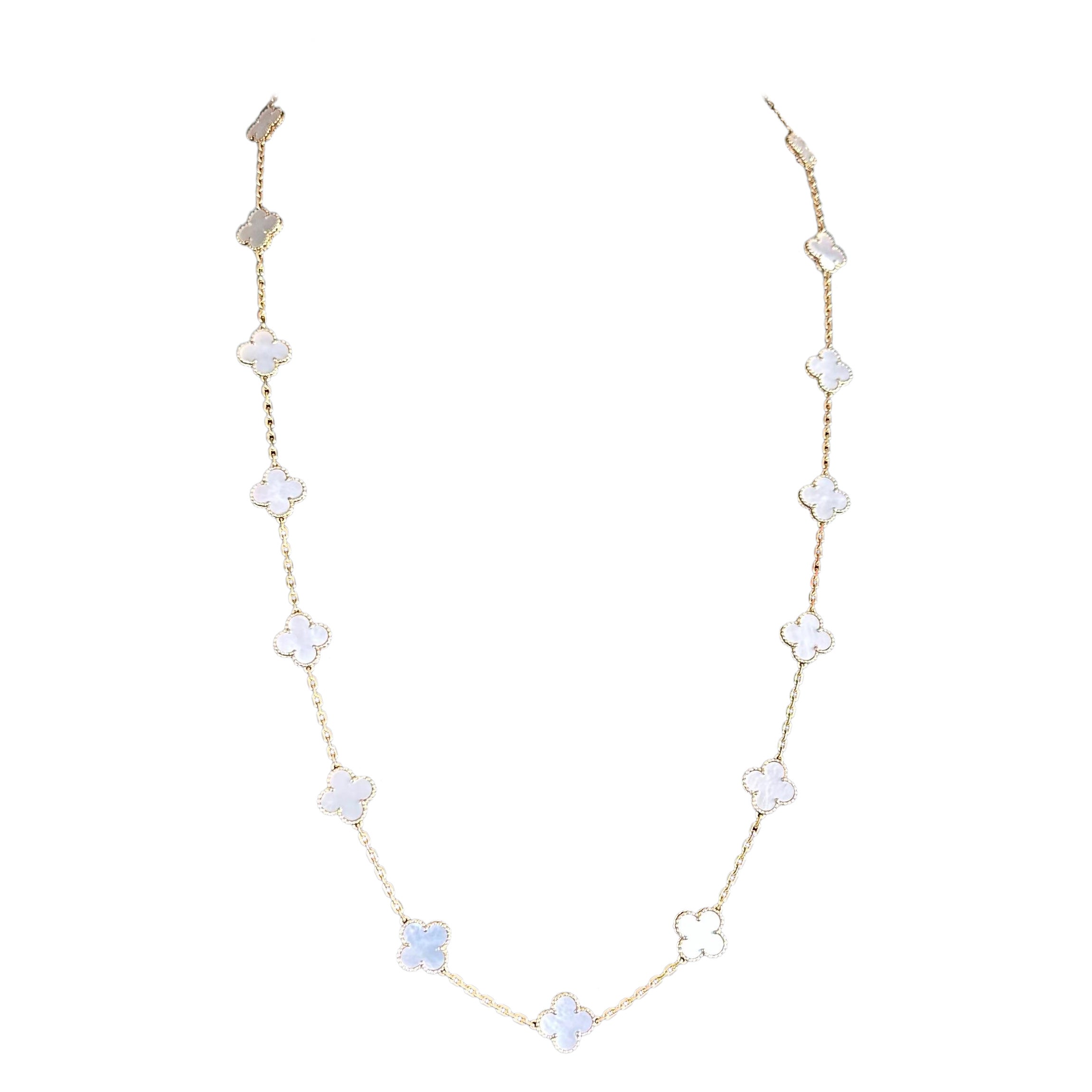 Van Cleef & Arpels Long Necklace 20 motifs Mother of Pearl Yellow Gold For Sale