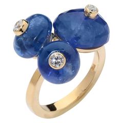 Yellow Gold 3 Beautiful Unheated Sapphire Diamond Ring