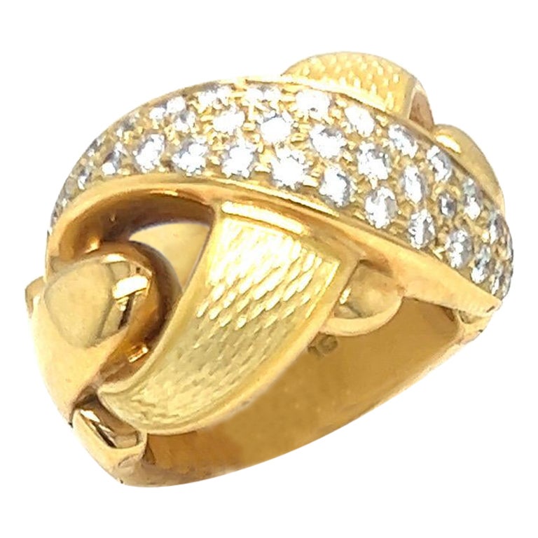 Leo de Vroomen 18KT Yellow Gold .88Cts Diamond and Enamel Ring For Sale