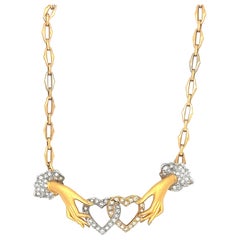 Vintage Carrera Y Carrera 18KT YG Double Heart Necklace with 0.45CTs. Diamonds