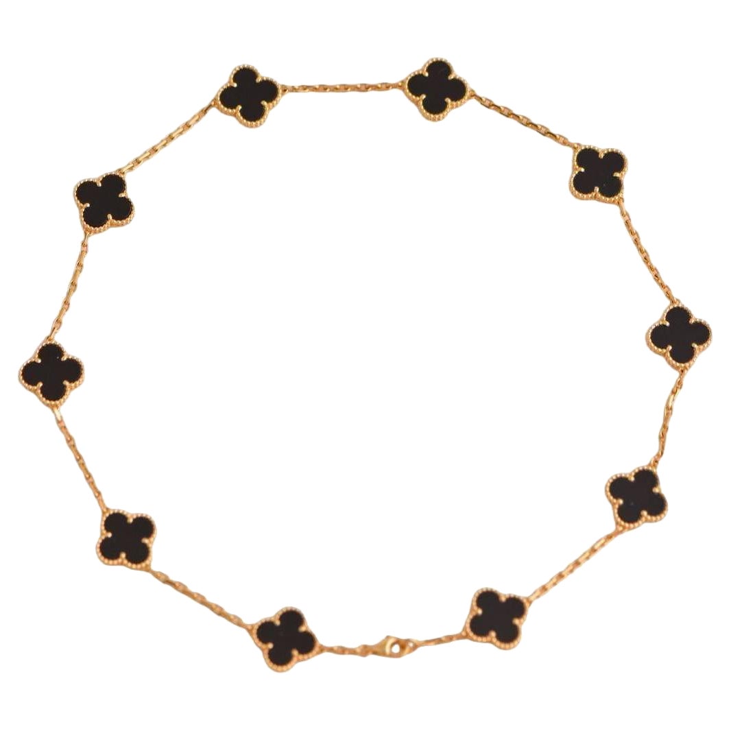 Van Cleef & Arpels Vintage Alhambra Halskette aus Gelbgold mit schwarzem Onyx und 10 Motiven
