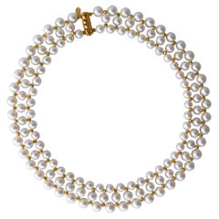 Marina J. Pearl Woven Necklace with 14k Yellow Gold Faceted Findings & Clasp