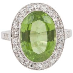 Edwardian Oval Peridot Diamond Platinum Ring 12