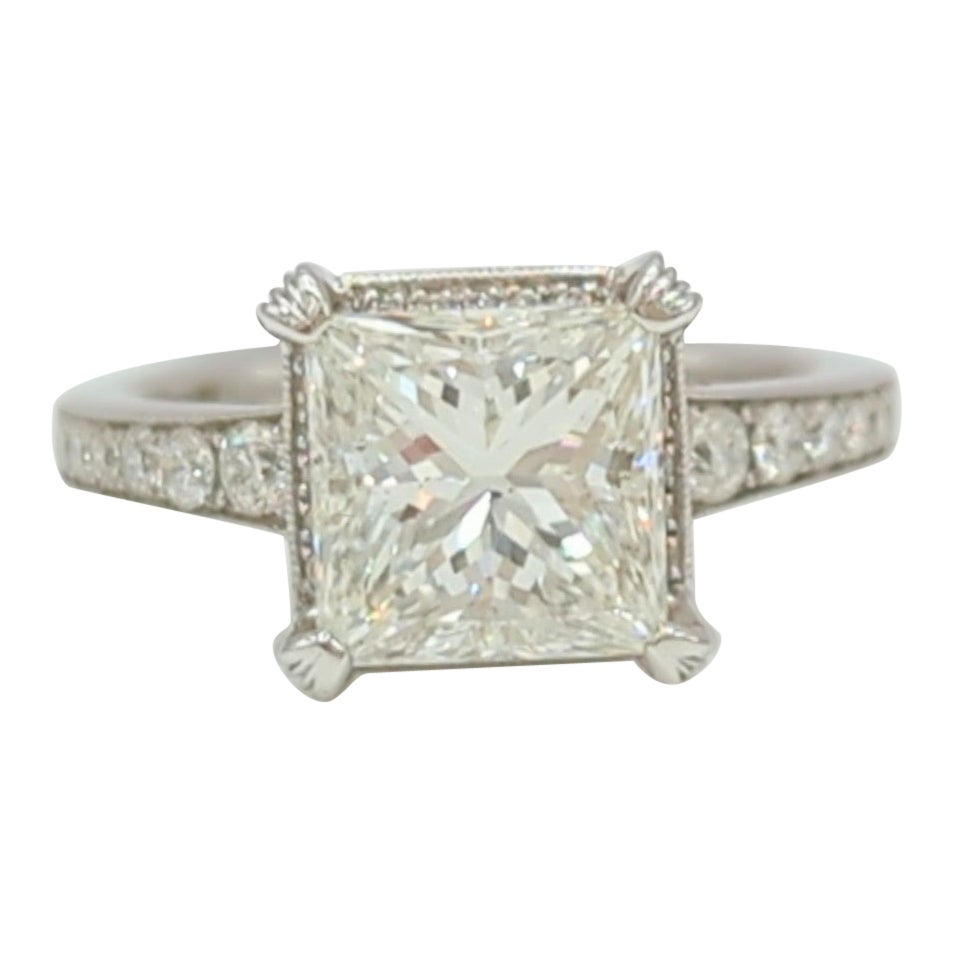 GIA White Diamond Princess Cut Ring in 18K White Gold For Sale